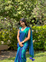 Premium Peacock Tissue Saree With Siquin Shine