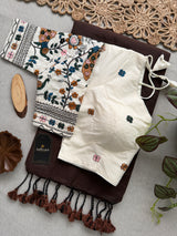 Maroon Khadi Cotton Saree With Embrodery Work Stitched Blouse