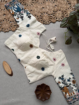 Golden Khadi Cotton Saree With Embrodery Work Stitched Blouse