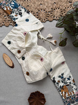 Golden Khadi Cotton Saree With Embrodery Work Stitched Blouse