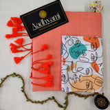 Peach Handloom Cotton Saree With Designer Blouse