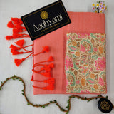 Peach Handloom Cotton Saree With Designer Blouse