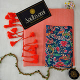 Peach Handloom Cotton Saree With Designer Blouse