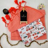 Peach Handloom Cotton Saree With Designer Blouse