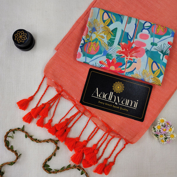 Peach Handloom Cotton Saree With Designer Blouse