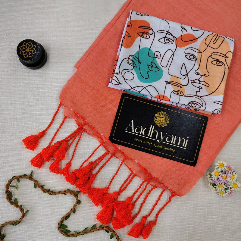 Peach Handloom Cotton Saree With Designer Blouse