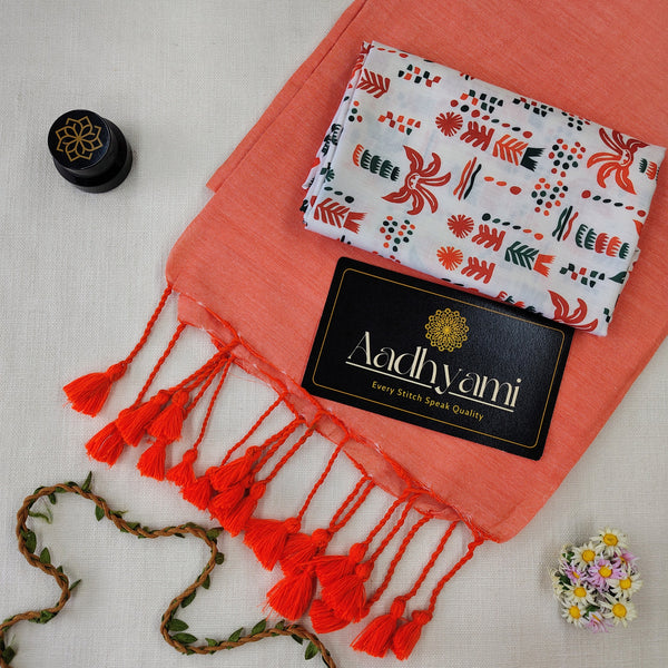 Peach Handloom Cotton Saree With Designer Blouse