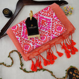 Peach Handloom Cotton Saree With Designer Blouse