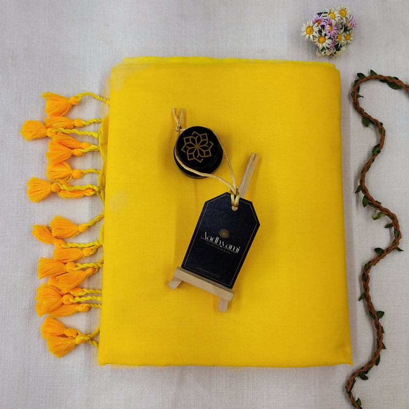 Yellow Handloom Cotton Saree With Designer Blouse