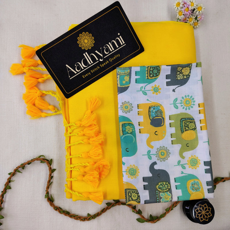 Yellow Handloom Cotton Saree With Elephant Designer Blouse
