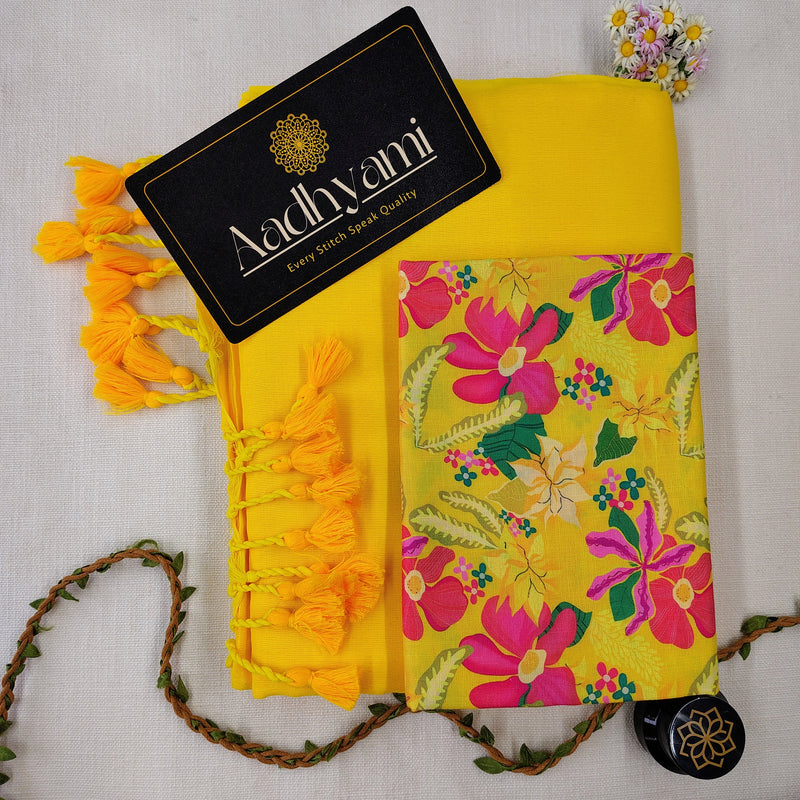 Yellow Handloom Cotton Saree With Designer Blouse