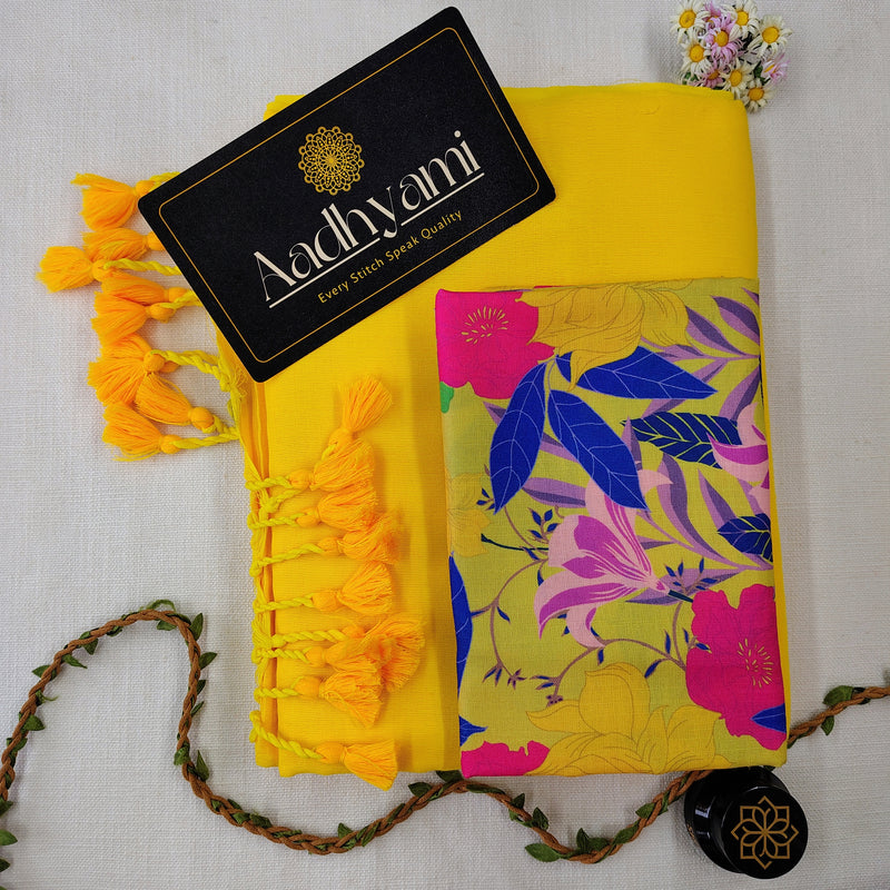Yellow Handloom Cotton Saree With Designer Blouse