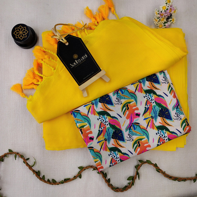 Yellow Handloom Cotton Saree With Designer Blouse