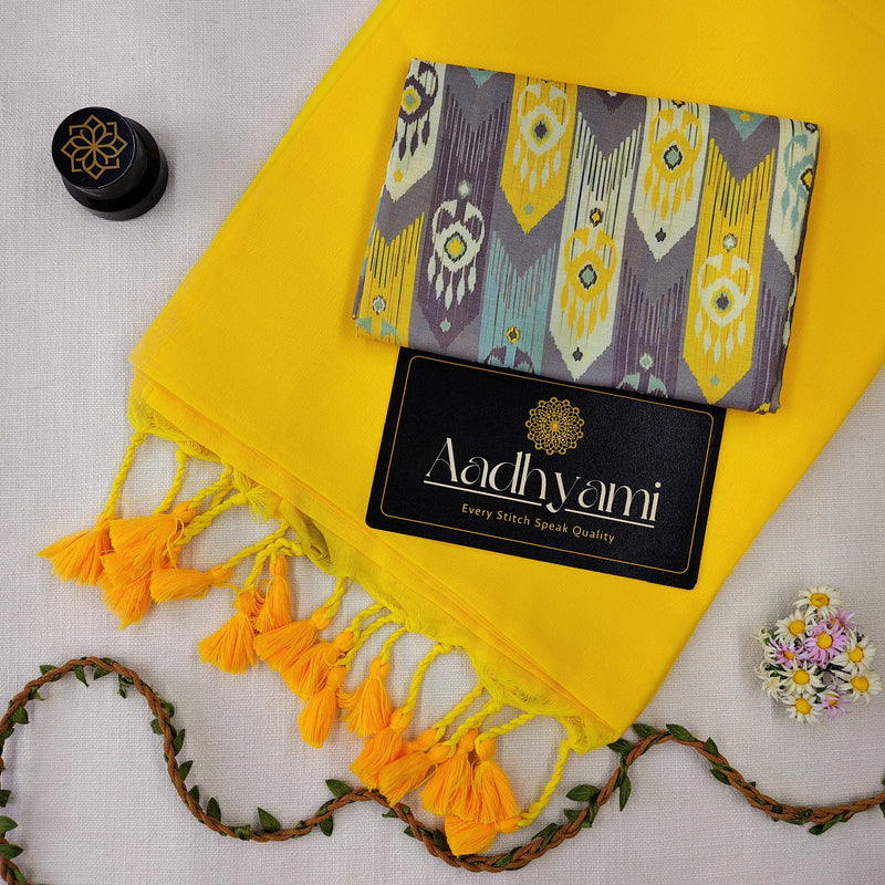 Yellow Handloom Cotton Saree With Designer Blouse