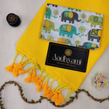 Yellow Handloom Cotton Saree With Elephant Designer Blouse
