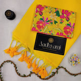 Yellow Handloom Cotton Saree With Designer Blouse