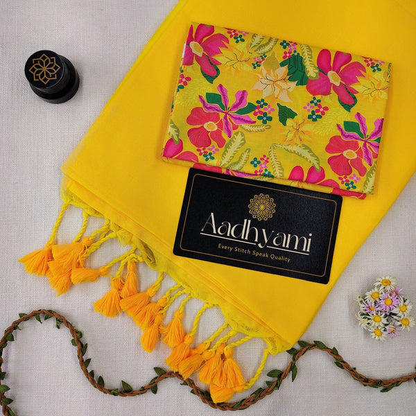Yellow Handloom Cotton Saree With Designer Blouse