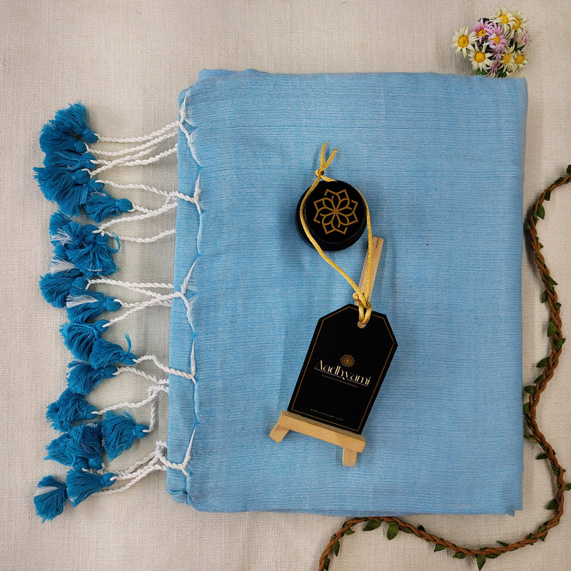 Sky Handloom Cotton Saree With Designer Blouse