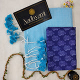 Sky Handloom Cotton Saree With Designer Blouse