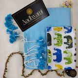 Sky Handloom Cotton Saree With Elephant Designer Blouse