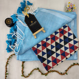 Sky Handloom Cotton Saree With Designer Blouse