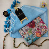 Sky Handloom Cotton Saree With Designer Blouse