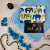 Sky Handloom Cotton Saree With Elephant Designer Blouse