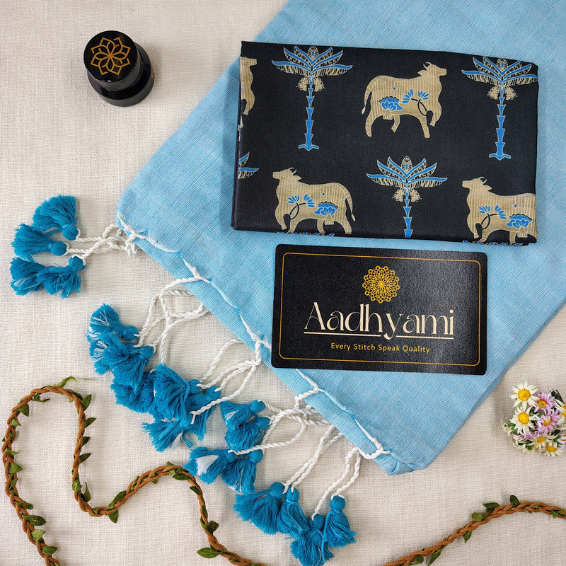 Sky Handloom Cotton Saree With Designer Blouse