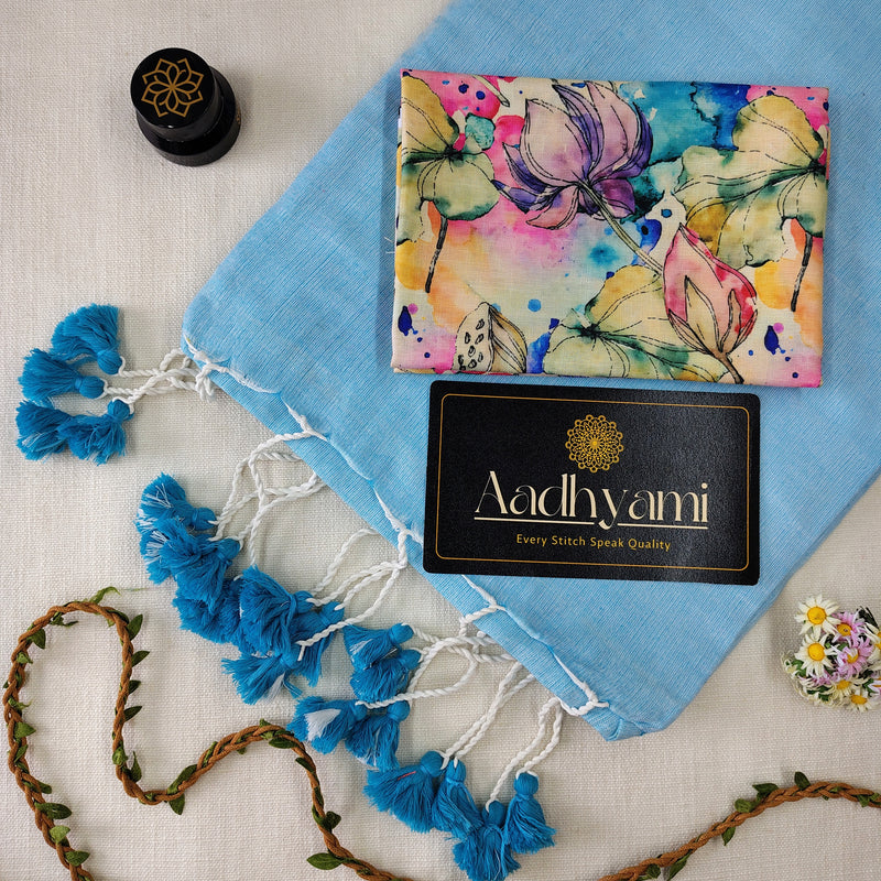 Sky Handloom Cotton Saree With Designer Blouse