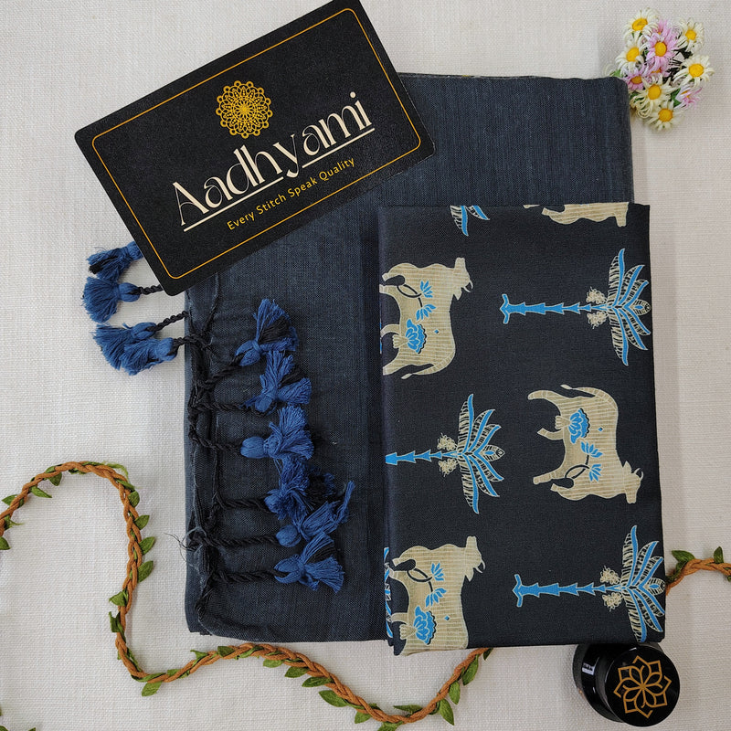 Grey Handloom Cotton Saree With Designer Blouse