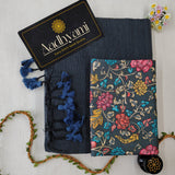 Grey Handloom Cotton Saree With Designer Blouse