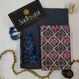 Grey Handloom Cotton Saree With Designer Blouse