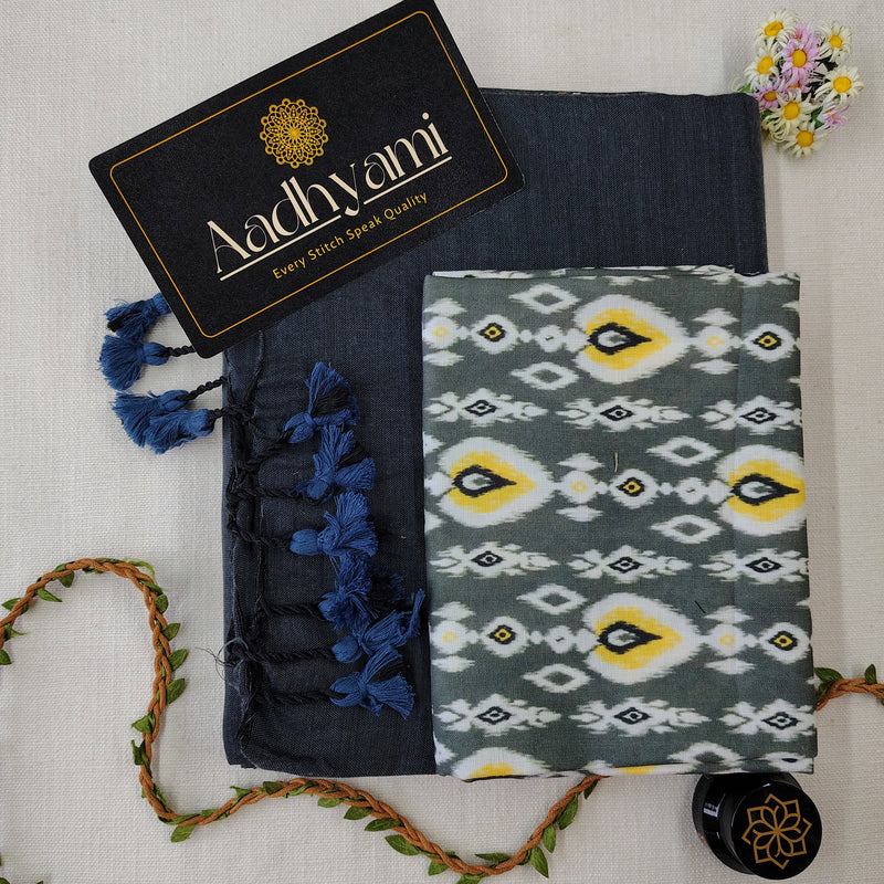 Grey Handloom Cotton Saree With Designer Blouse