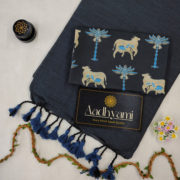 Grey Handloom Cotton Saree With Designer Blouse