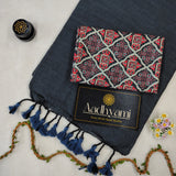 Grey Handloom Cotton Saree With Designer Blouse
