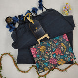 Grey Handloom Cotton Saree With Designer Blouse