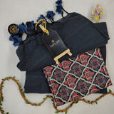 Grey Handloom Cotton Saree With Designer Blouse