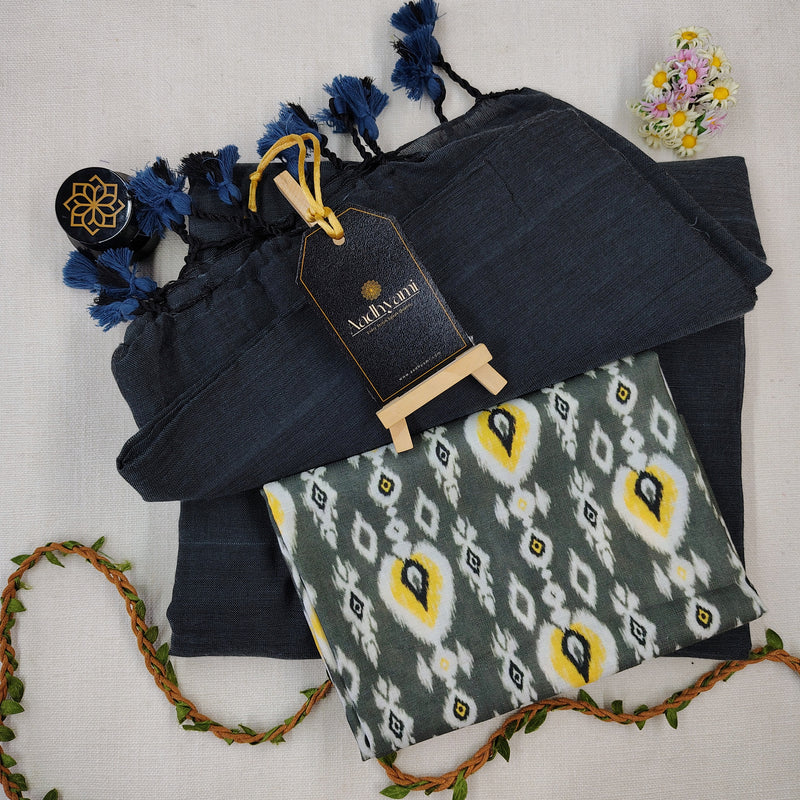 Grey Handloom Cotton Saree With Designer Blouse