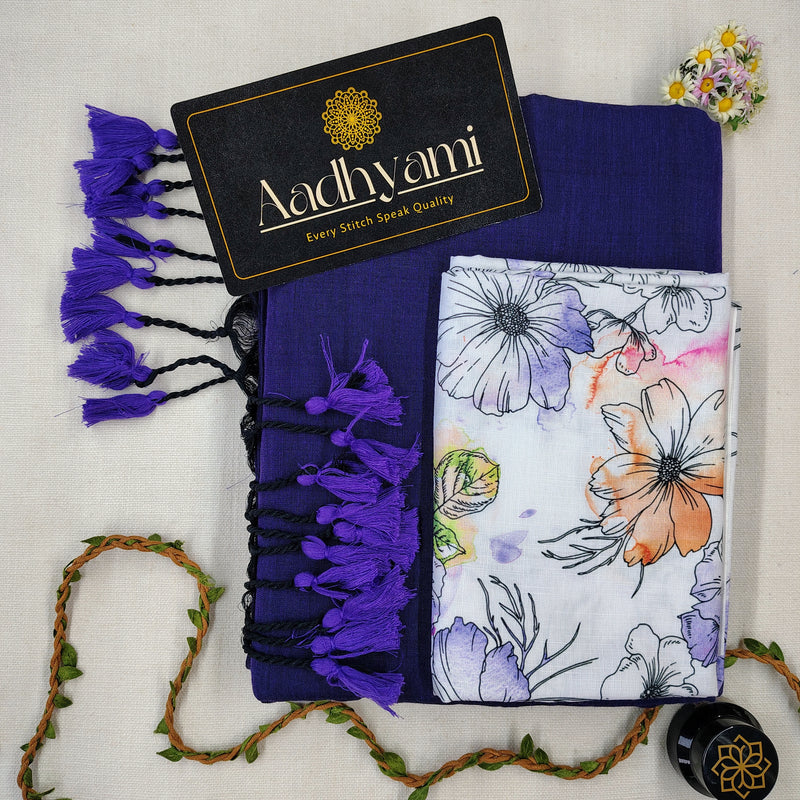 Royal Blue Handloom Cotton Saree With Designer Blouse