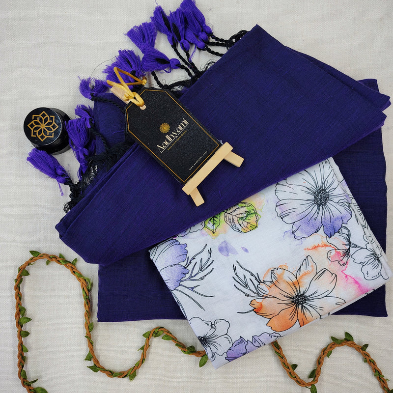 Royal Blue Handloom Cotton Saree With Designer Blouse