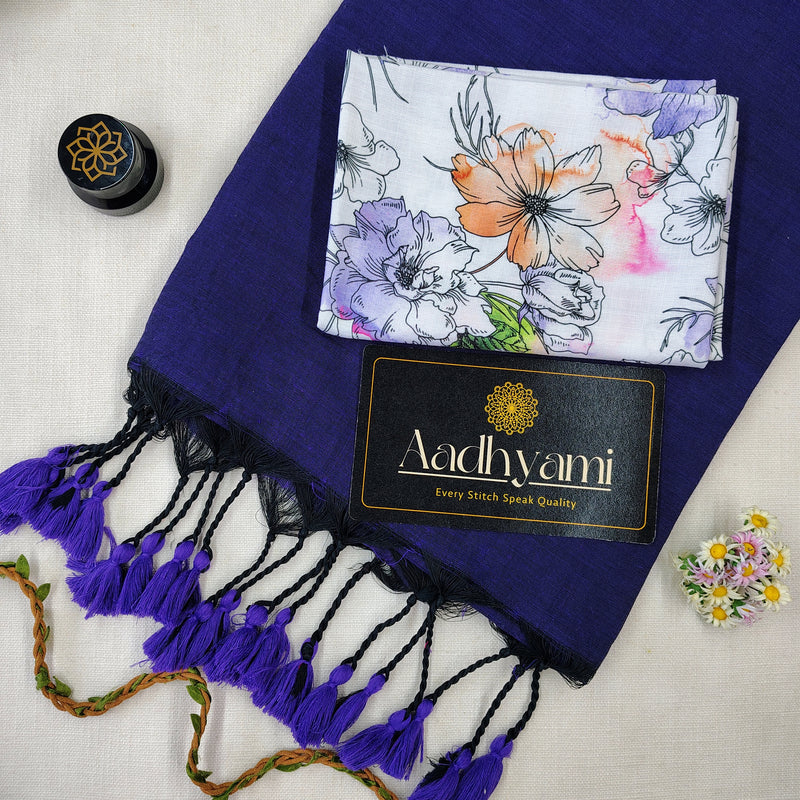 Royal Blue Handloom Cotton Saree With Designer Blouse