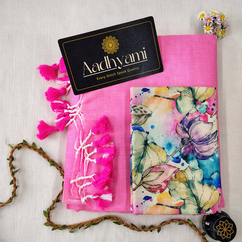 Baby Pink Handloom Cotton Saree With Designer Blouse