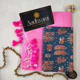 Baby Pink Handloom Cotton Saree With Designer Blouse