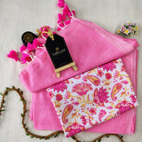 Baby Pink Handloom Cotton Saree With Designer Blouse