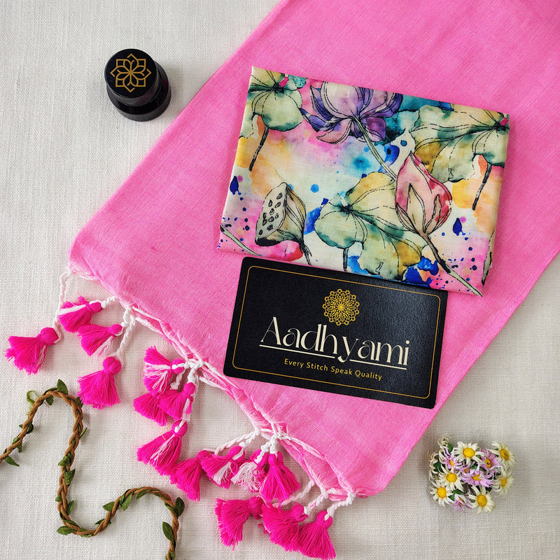 Baby Pink Handloom Cotton Saree With Designer Blouse