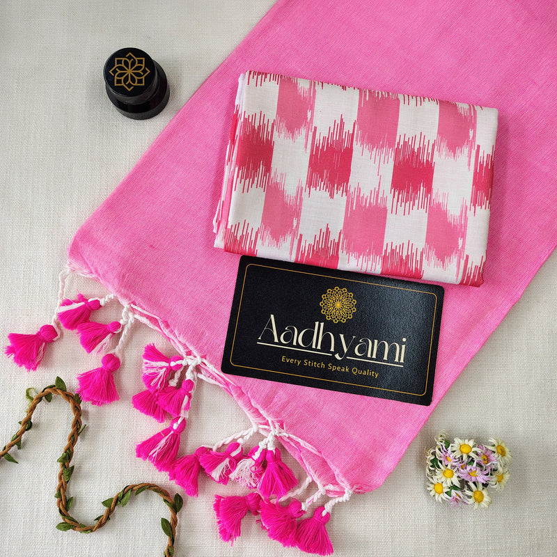 Baby Pink Handloom Cotton Saree With Designer Blouse