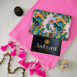 Baby Pink Handloom Cotton Saree With Designer Blouse