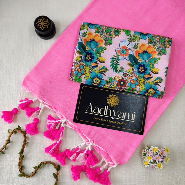 Baby Pink Handloom Cotton Saree With Designer Blouse