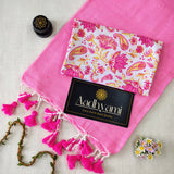 Baby Pink Handloom Cotton Saree With Designer Blouse