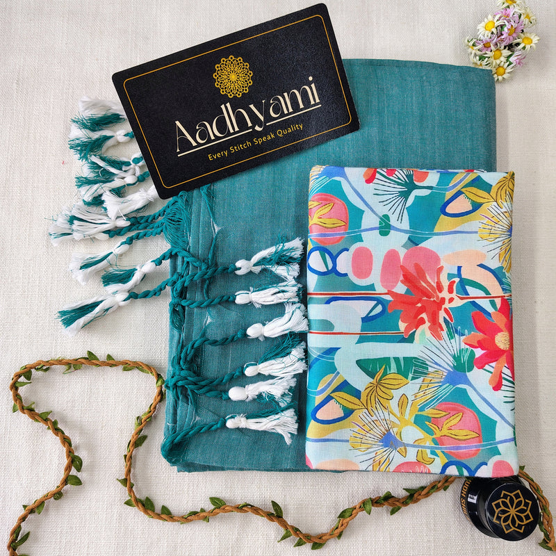 C Green Handloom Cotton Saree With Designer Blouse